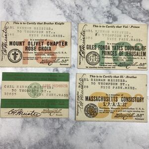 Mason Member Membership Card Lot Massachusetts Aleppo Temple Vtg 1921